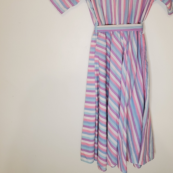 Pink Bubblegum White, Blue and Purple Striped 80s Short Sleeve Shirt Dress - Picture 6 of 15